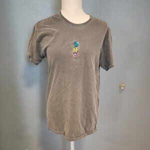 Vintage 90's Style Grunge Burnout Neon Smiley Face Crew Neck Short Sleev…